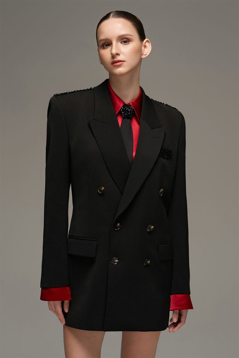 OVERSIZED DOUBLE-BREASTED BLAZER IN BLACK - CULT MIA