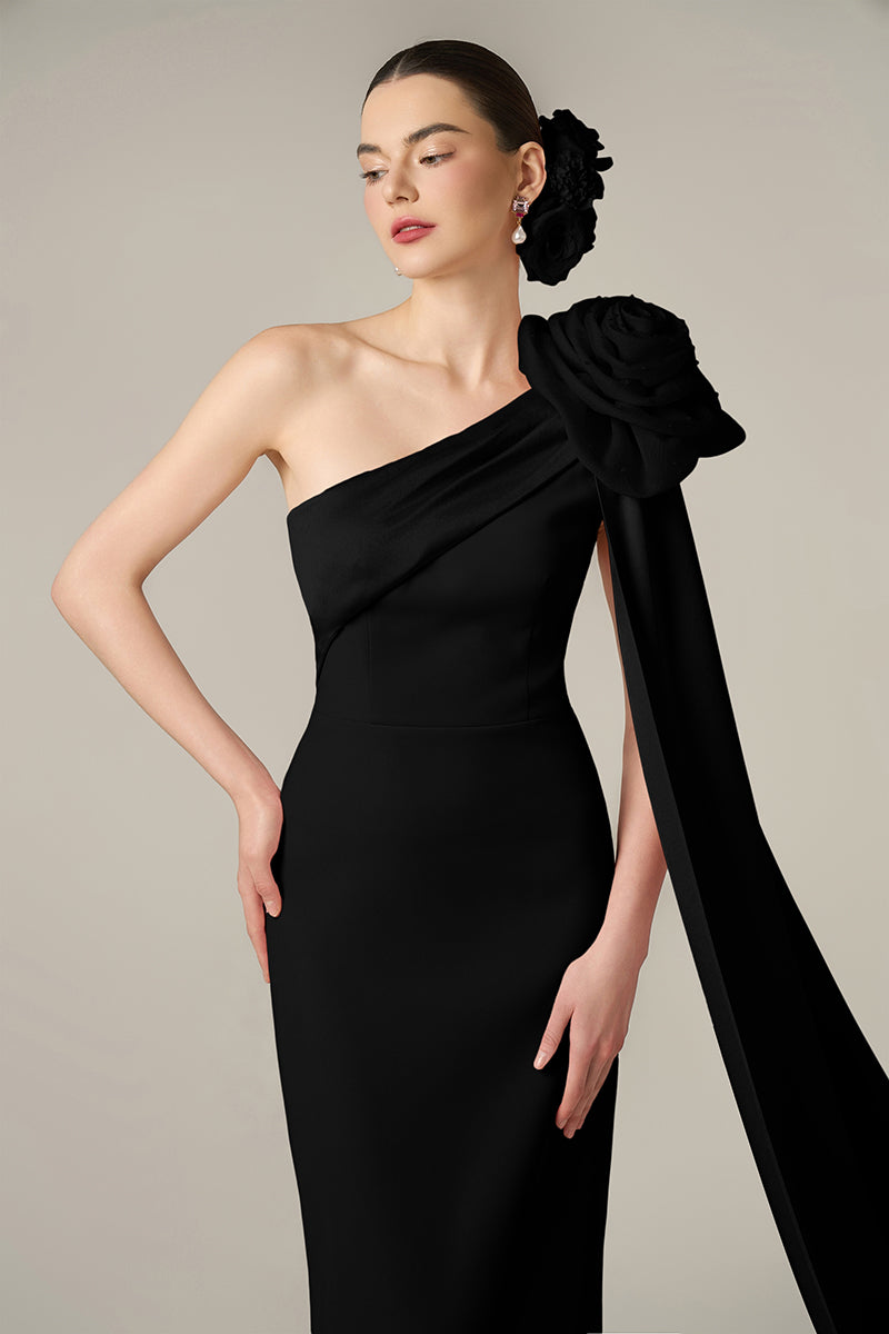 CREPE AND SILK TAFFETA DRESS IN BLACK - CULT MIA