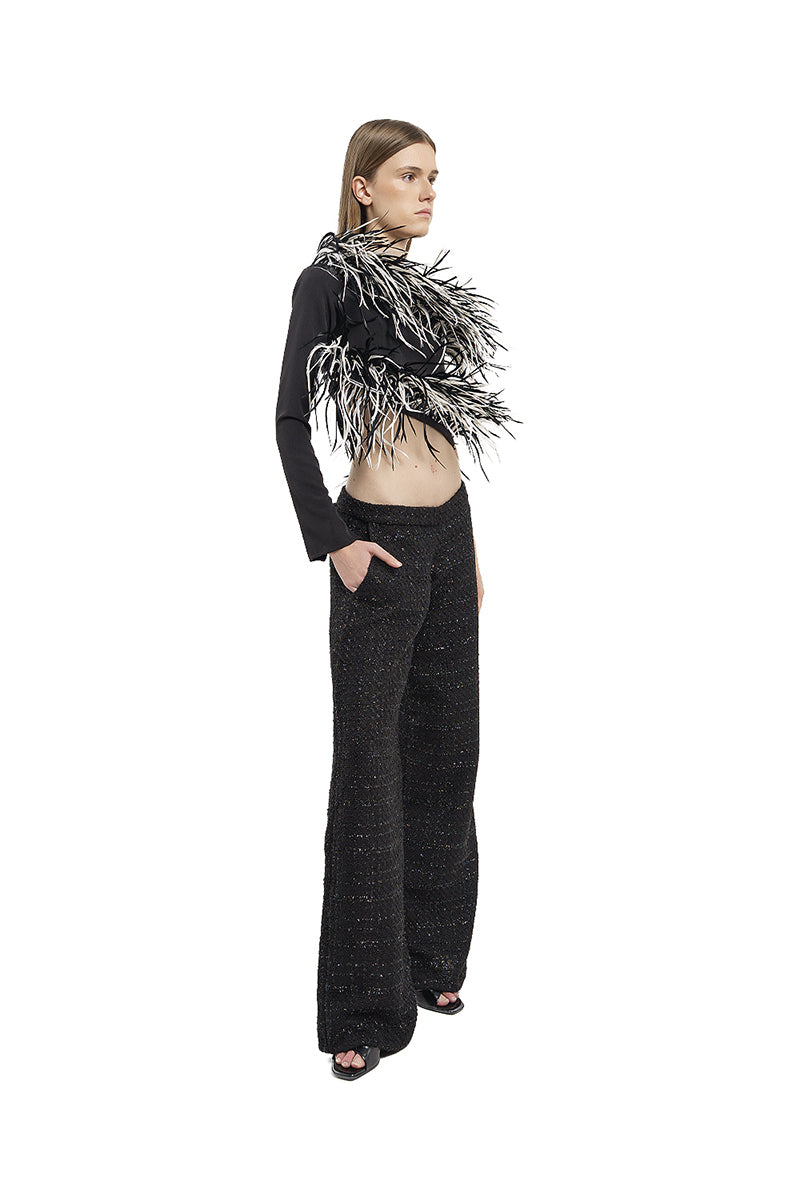 FEATHER ASYMMETRICAL TOP IN BLACK - CULT MIA