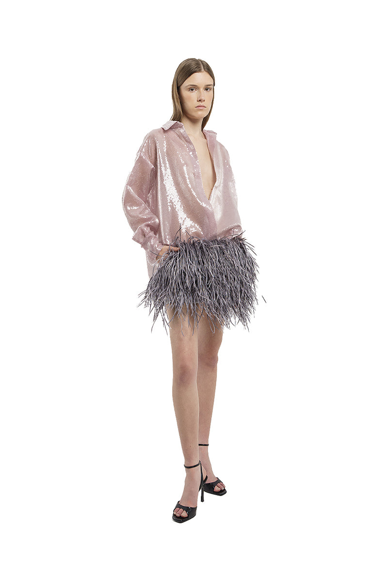 FEATHER MINI SKIRT IN GRAY - CULT MIA