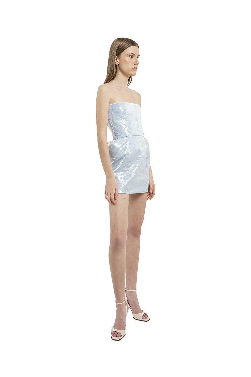 ICY BLUE SEQUIN STRAPLESS MINI DRESS - CULT MIA
