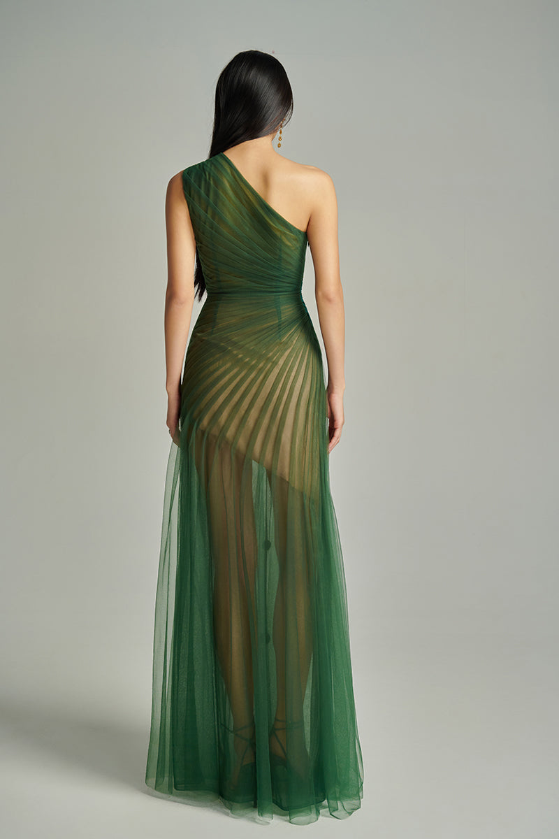 CULT MIA X HAPPY CLOTHING MAKENNA A-LINE ORGANZA MAXI DRESS IN GREEN - CULT MIA