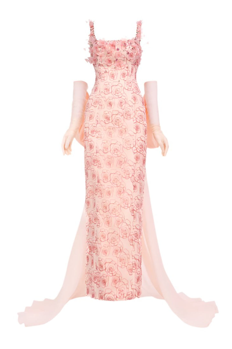 PINK ROSES ORGANZA MAXI DRESS WITH GLOVES IN PINK | CULT MIA | HAPPY CLOTHING PINK ROSES ORGANZA MAXI DRESS WITH GLOVES IN PINK | CULT MIA | HAPPY CLOTHING
