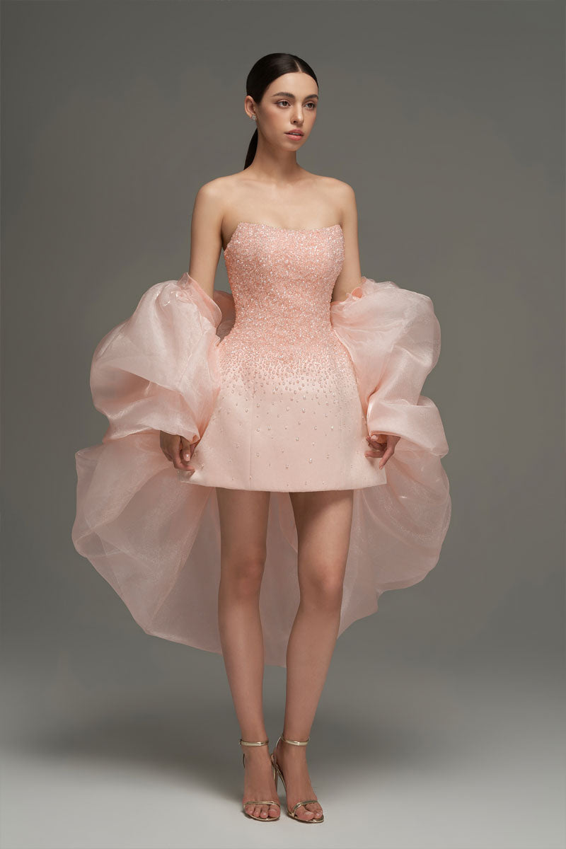 BUSTIER BEADED MINI DRESS IN LIGHT PINK - CULT MIA