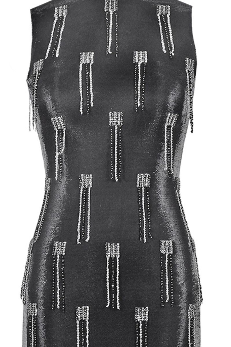 BLACK LUREX-TULLE SEQUIN TASSEL MAXI DRESS - CULT MIA