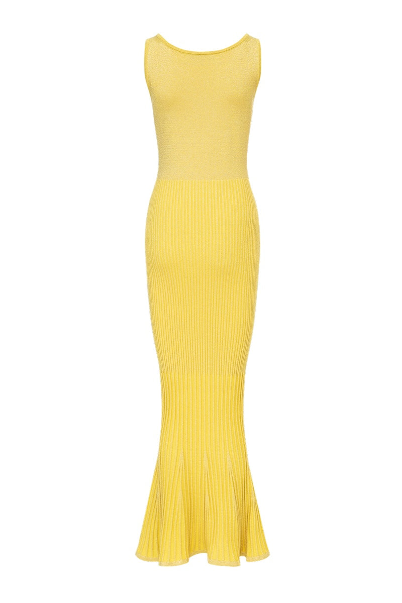 BUTTER YELLOW METALLIC KNIT DRESS - CULT MIA
