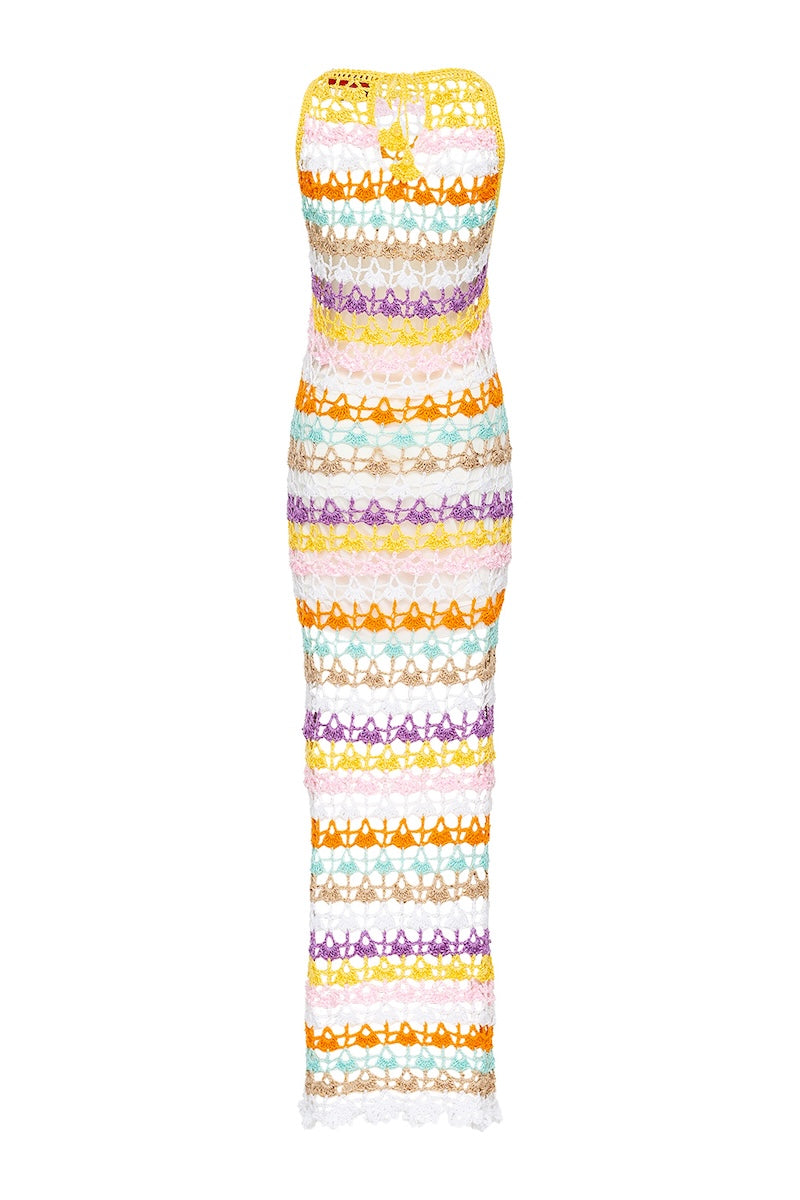RAINBOW HANDMADE CROCHET MAXI DRESS - CULT MIA