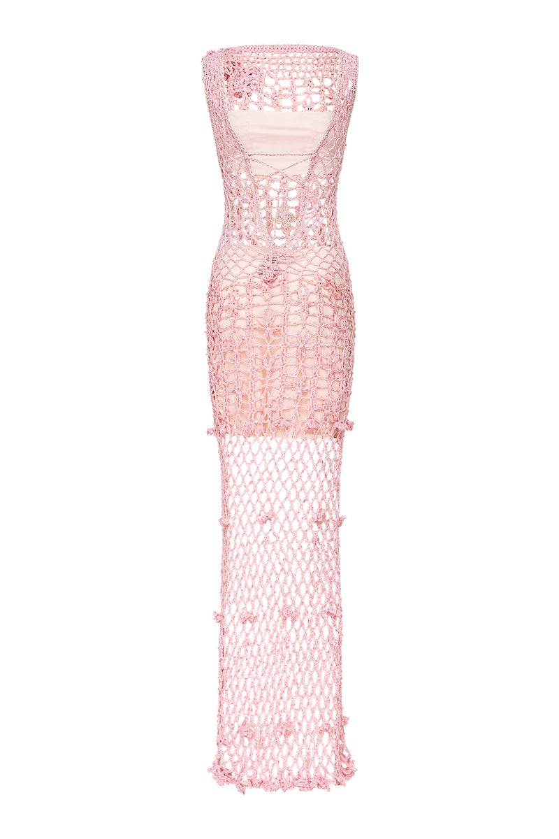 PINK VANILLA HANDMADE MAXI CROCHET DRESS - CULT MIA