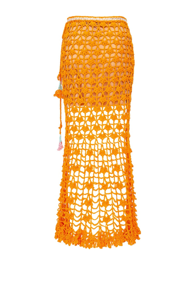 CALIFORNIA POPPY ORANGE HANDMADE KNIT MIDI SKIRT - CULT MIA