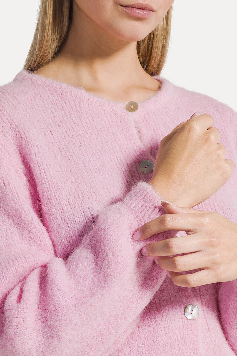 SUSAN ALPACA CARDIGAN IN SOFT BERRY - CULT MIA