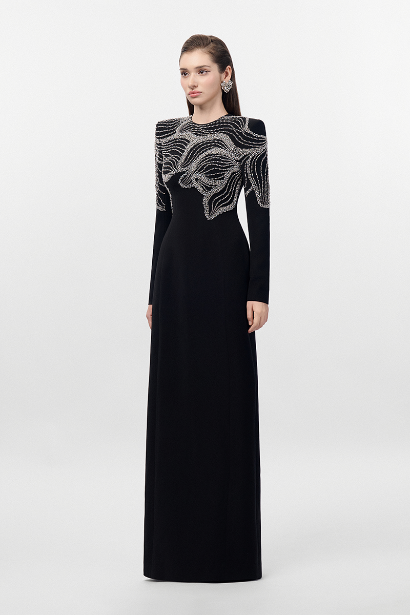 CRYSTAL EMBELLISHED SHOULDER STRAIGHT DRESS - CULT MIA