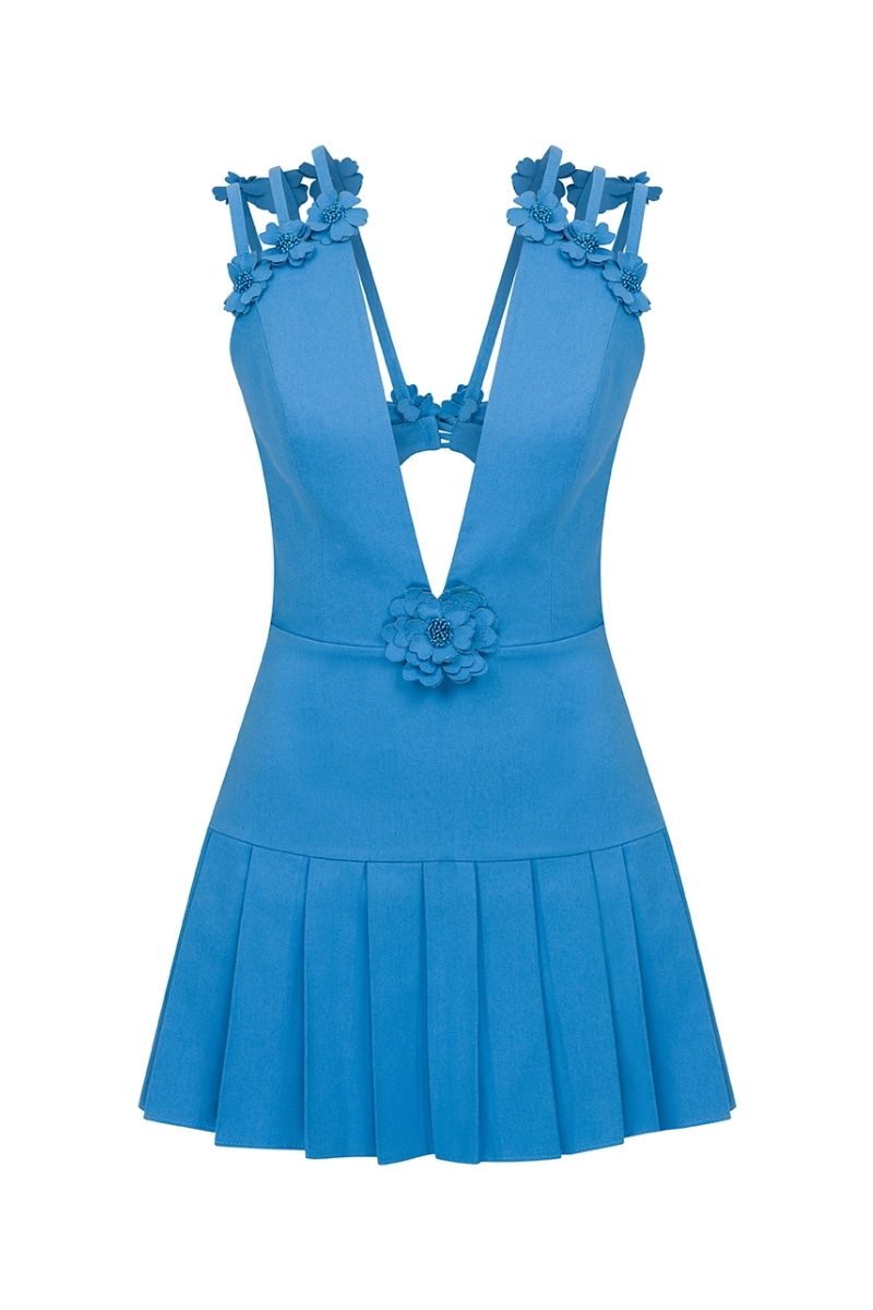 BUTTERCUP BLUE FLORAL MINI DRESS - CULT MIA