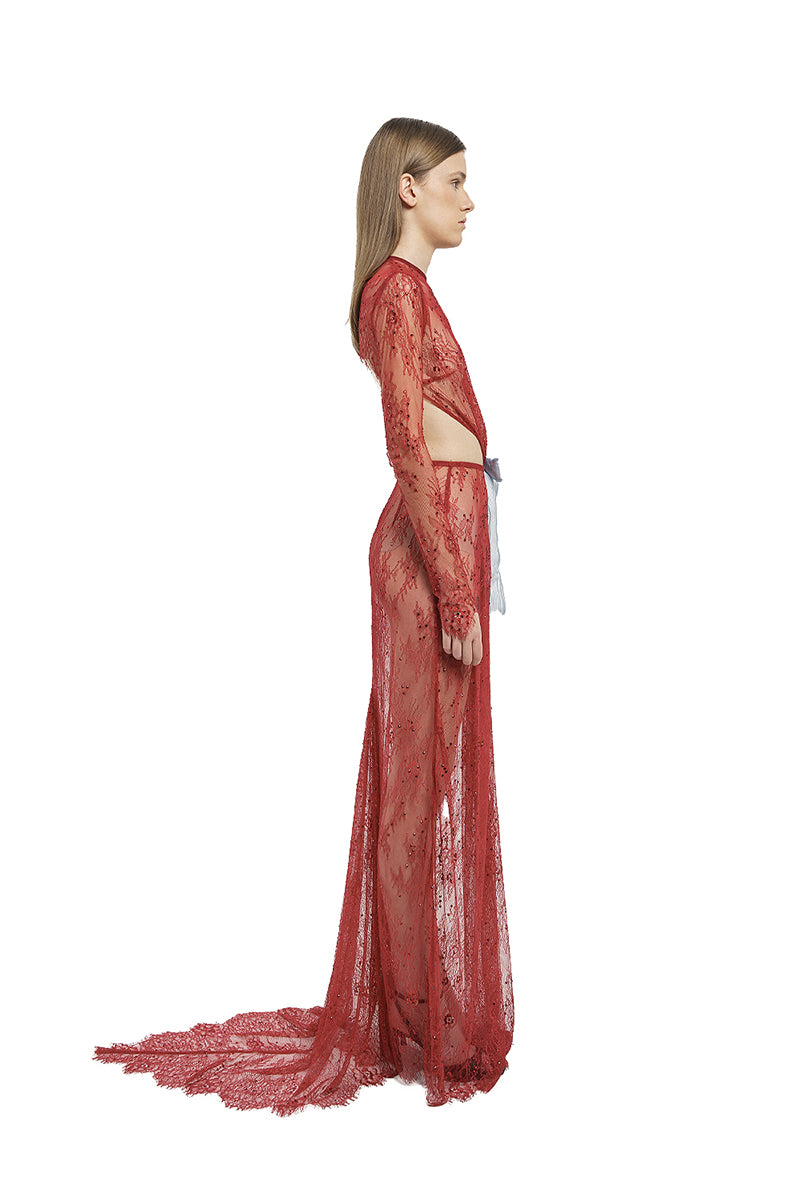 LACE LONG DRESS IN RED - CULT MIA