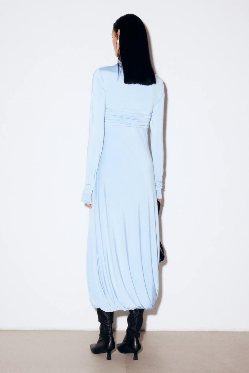 STRETCH-JERSEY MIDI LIGHT BLUE DRESS - CULT MIA