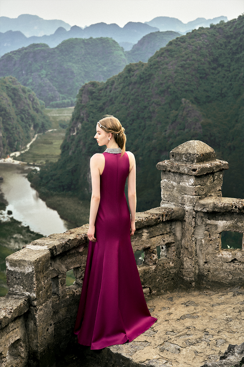 PURPLE PINK SLEEVELESS A-LINE FLARED GOWN - CULT MIA