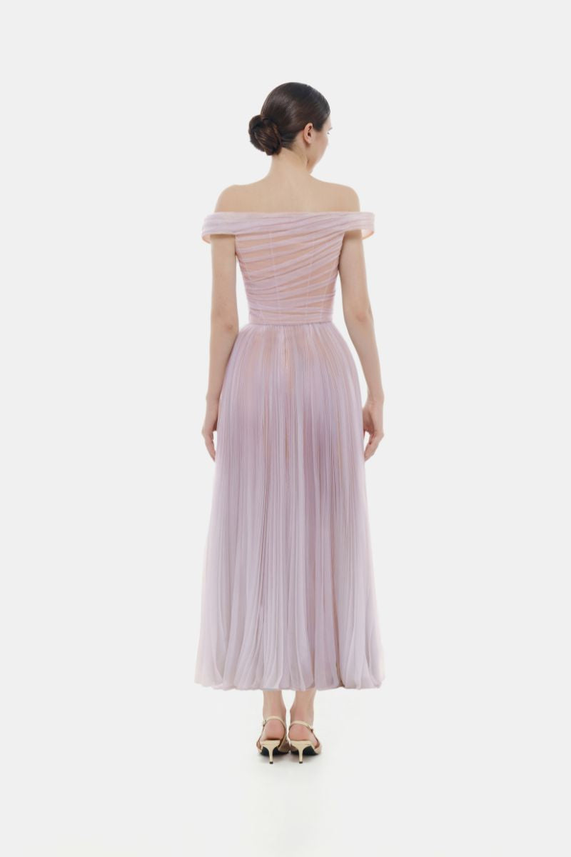 VIOLET OFF-SHOULDER MIDI DRESS - CULT MIA