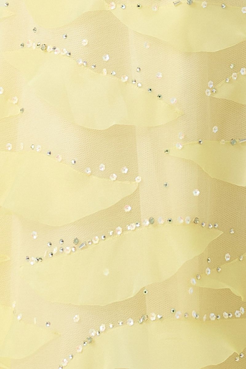 STRAPLESS LIGHT YELLOW MIDI DRESS WITH FLOWER NECKLACE - CULT MIA