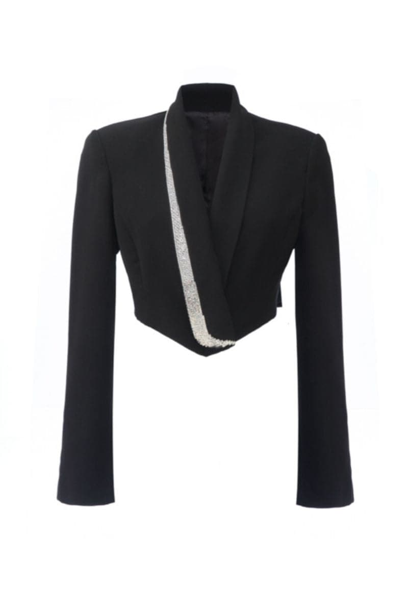 BLACK CROPPED CRYSTAL JACKET - CULT MIA