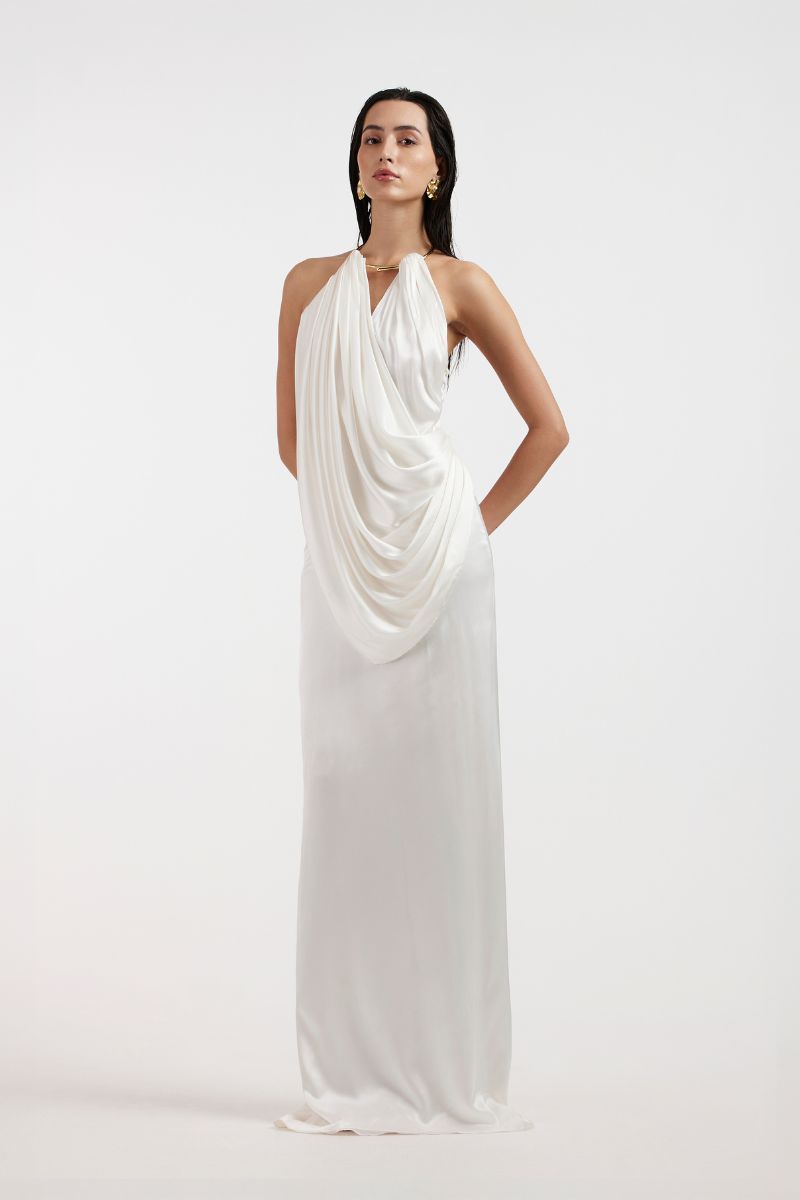 LEONA WHITE DRAPED GOWN - CULT MIA