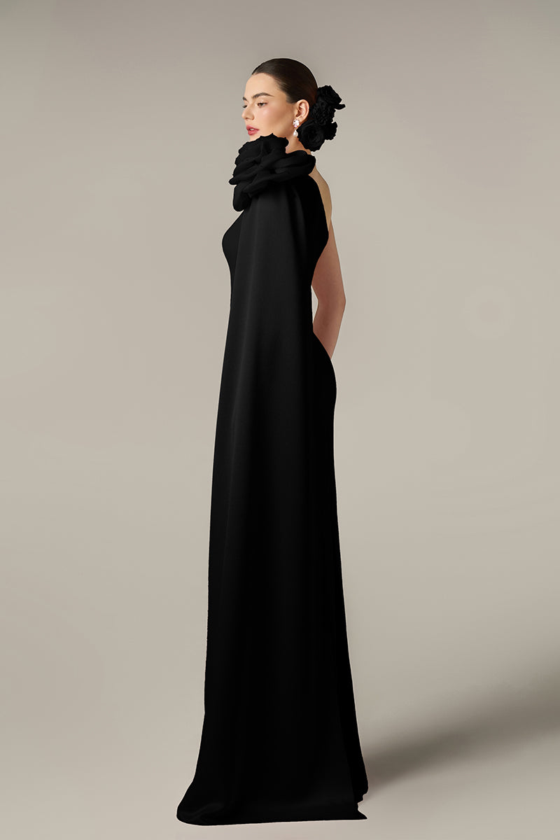 CREPE AND SILK TAFFETA DRESS IN BLACK - CULT MIA