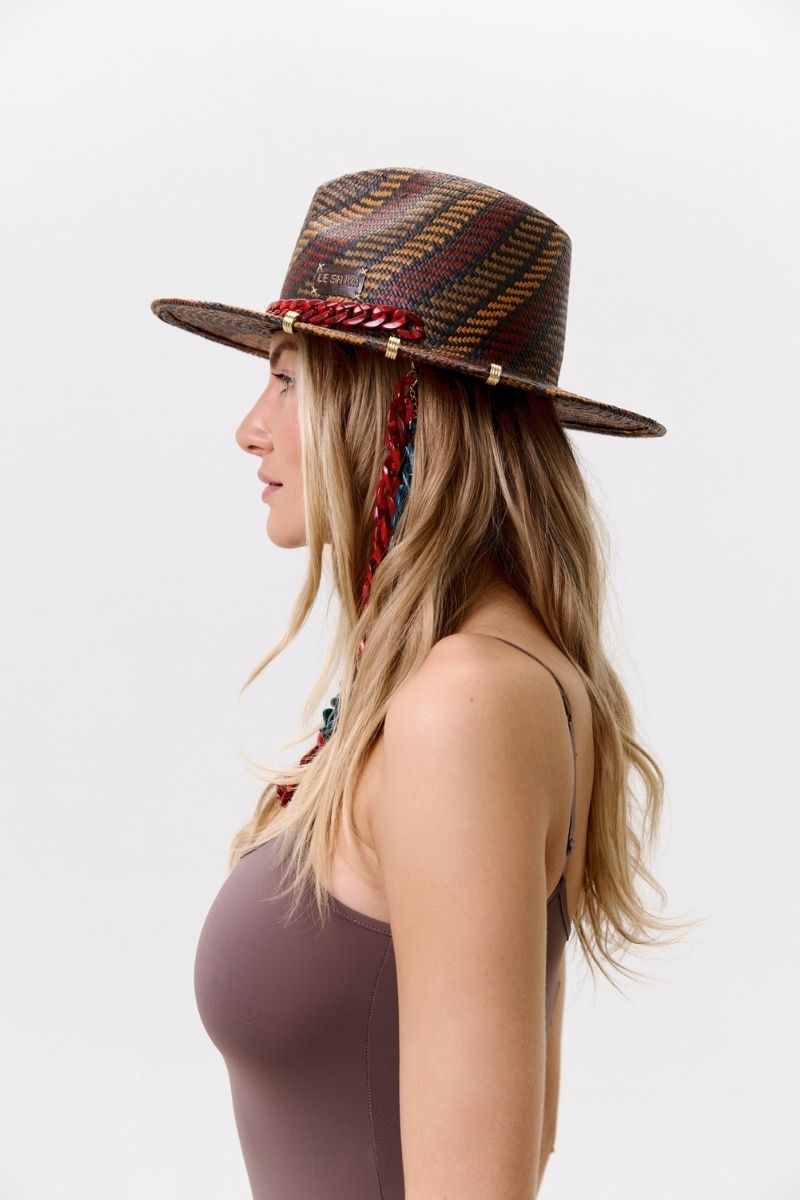 DOUBLE CHAIN RED AND TURQUOISE FEDORA - CULT MIA