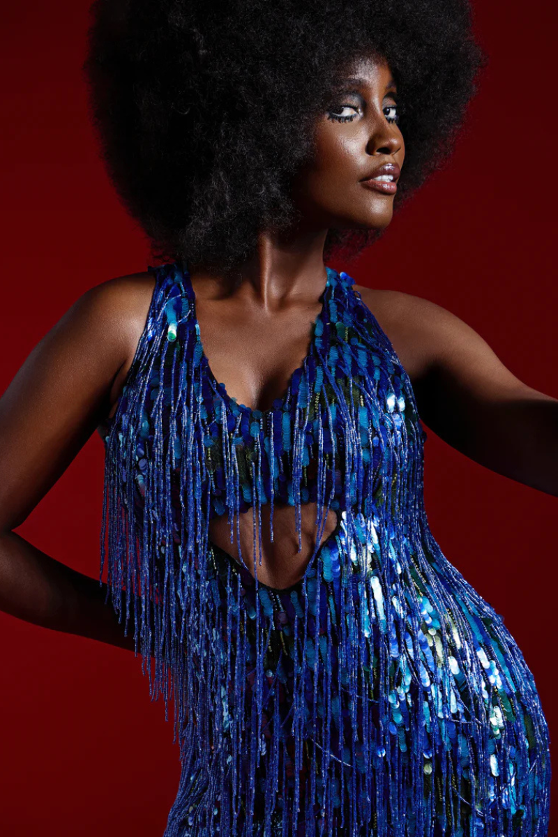 ISI FRINGE DRESS IN BLUE - CULT MIA