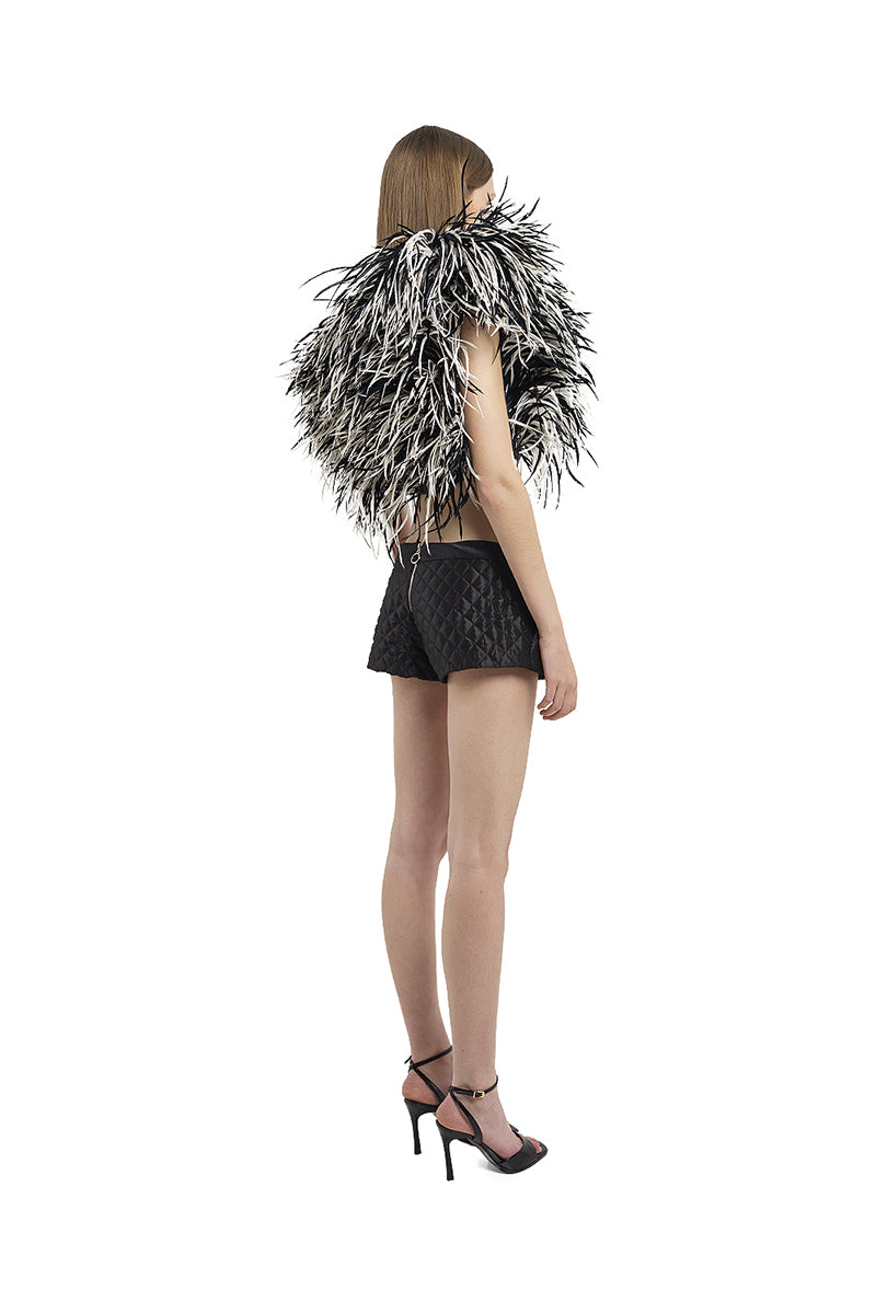 FEATHER ASYMMETRICAL CORSET IN BLACK AND WHITE - CULT MIA