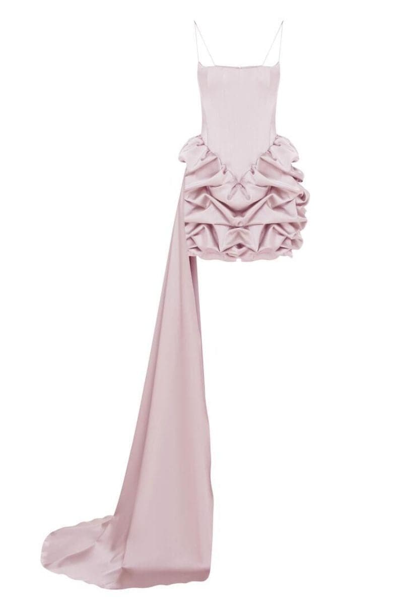 LUCKY ROSE PINK MINI DRESS WITH TRAIL - CULT MIA