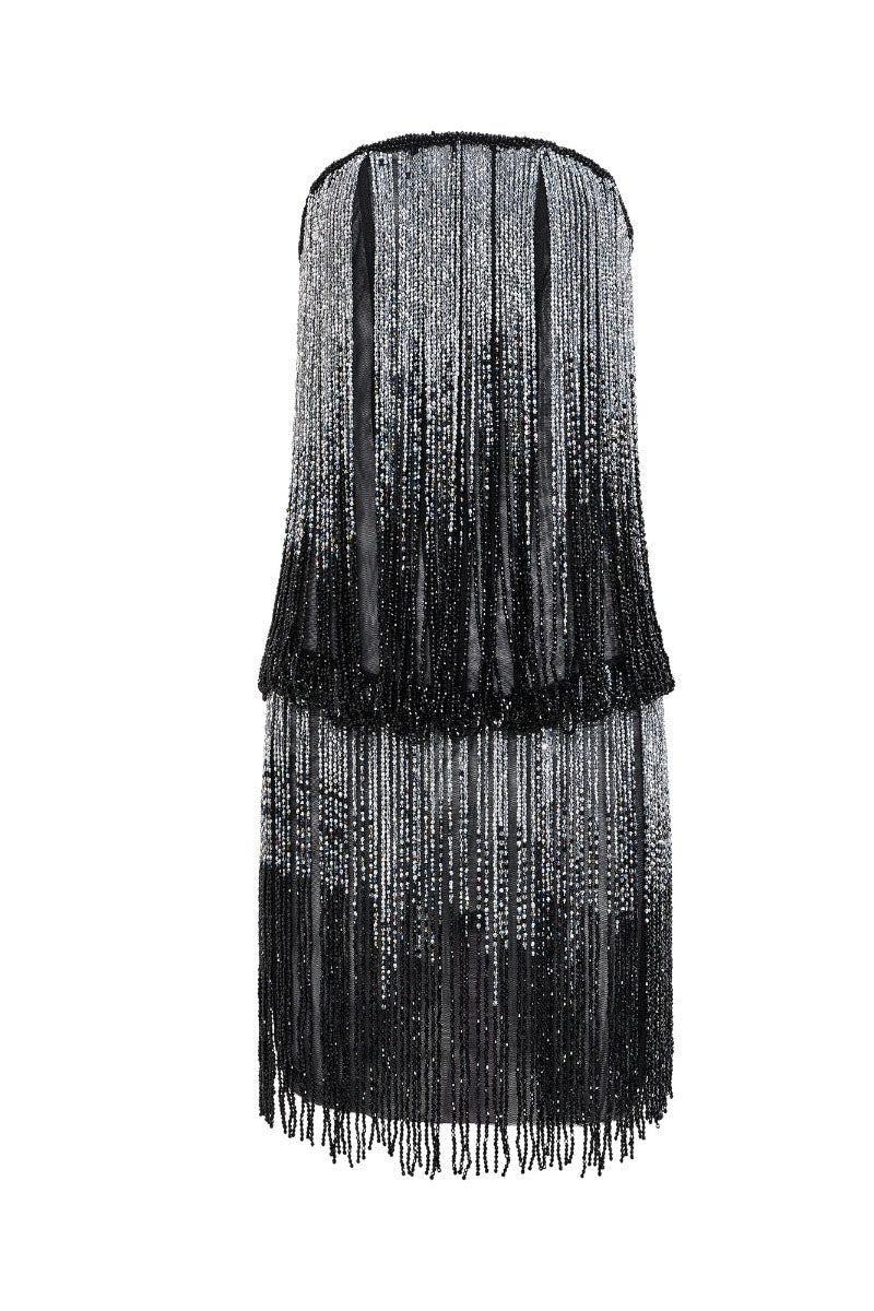 black strapless mini dress with white trim White strapless satin black lace a-line mini dress