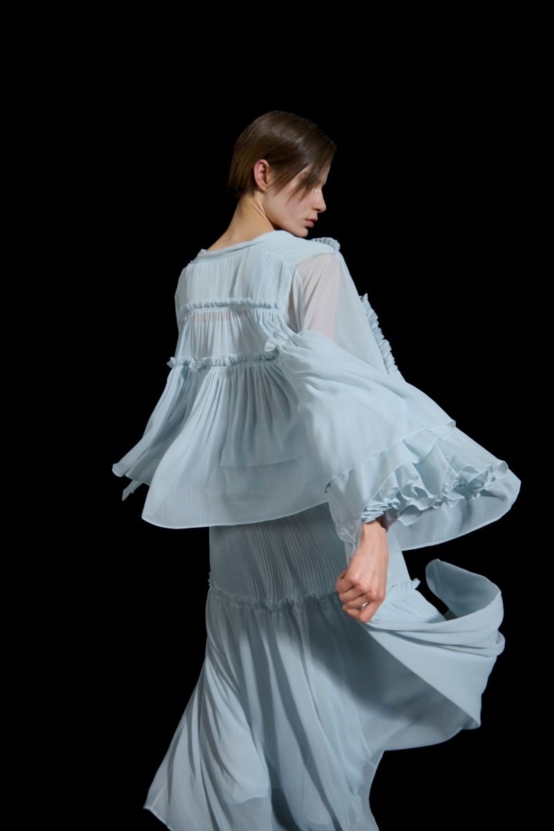 TIERED CHIFFON SKIRT IN BLUE - CULT MIA