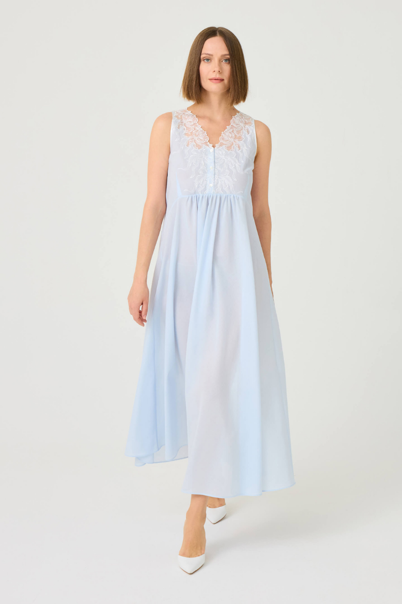 CLARISS LONG COTTON VOIILE NIGHTGOWN WITH OFF WHITE LACE - CULT MIA
