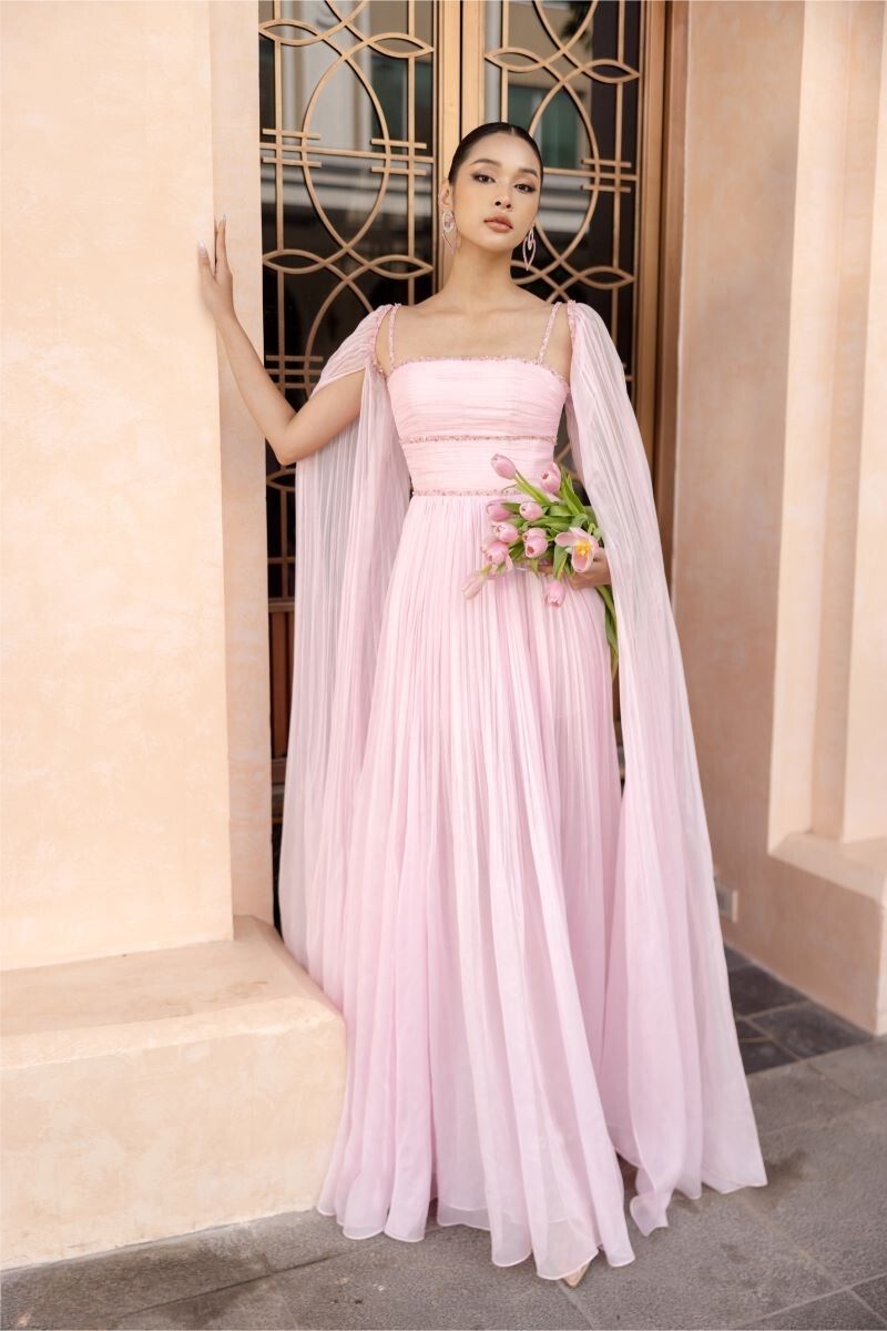 ESPERANZA PINK SILK PLEATED GOWN - CULT MIA