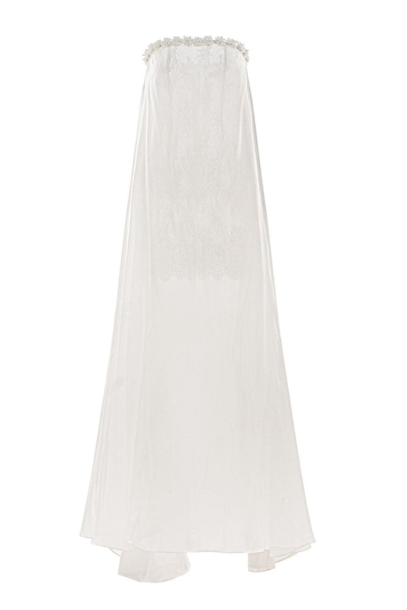 STRAPLESS MAXI CHIFFON DRESS IN WHITE