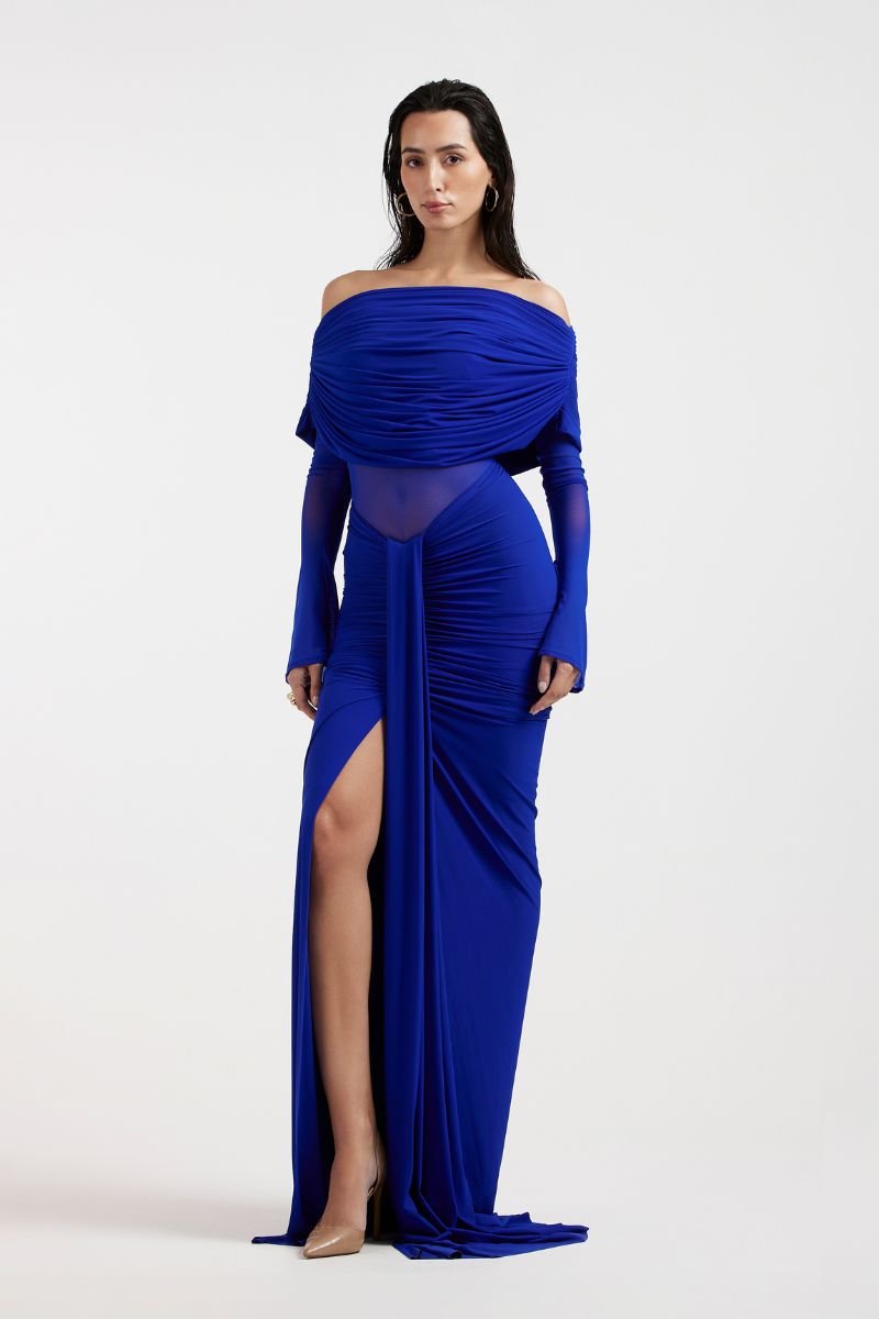 THALIA OFF SHOULDER COBALT DRESS - CULT MIA