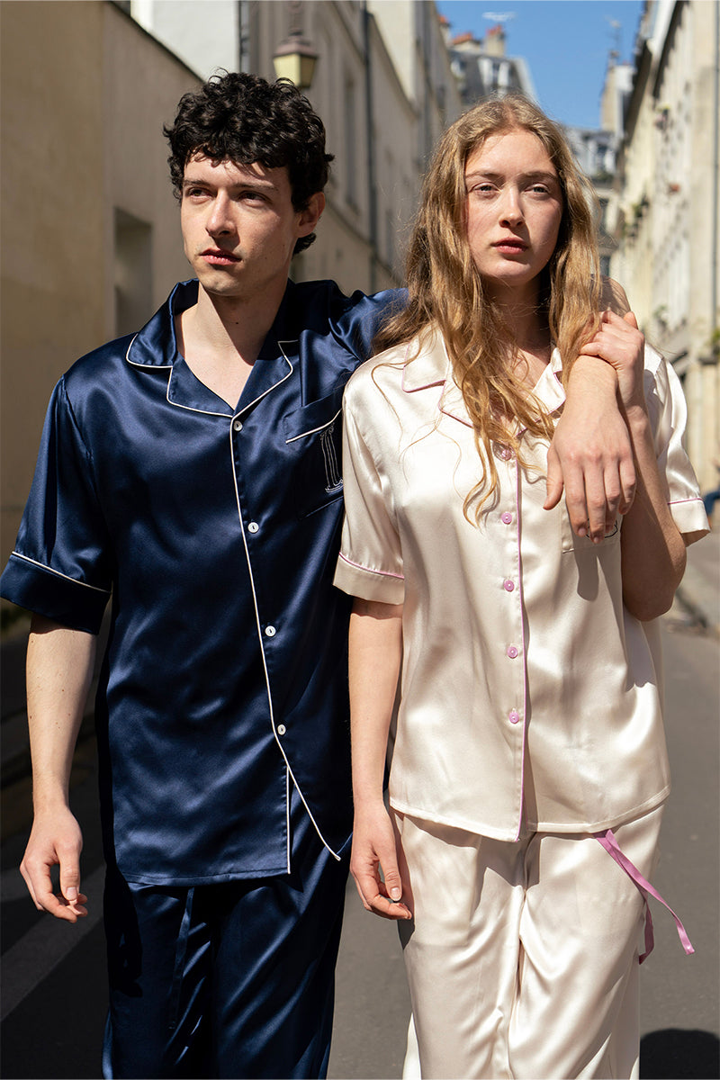 MUSEUM OF CRUSH SHORT-SLEEVE LONG-PANTS PAJAMA SET IN BLUSH PINK - CULT MIA