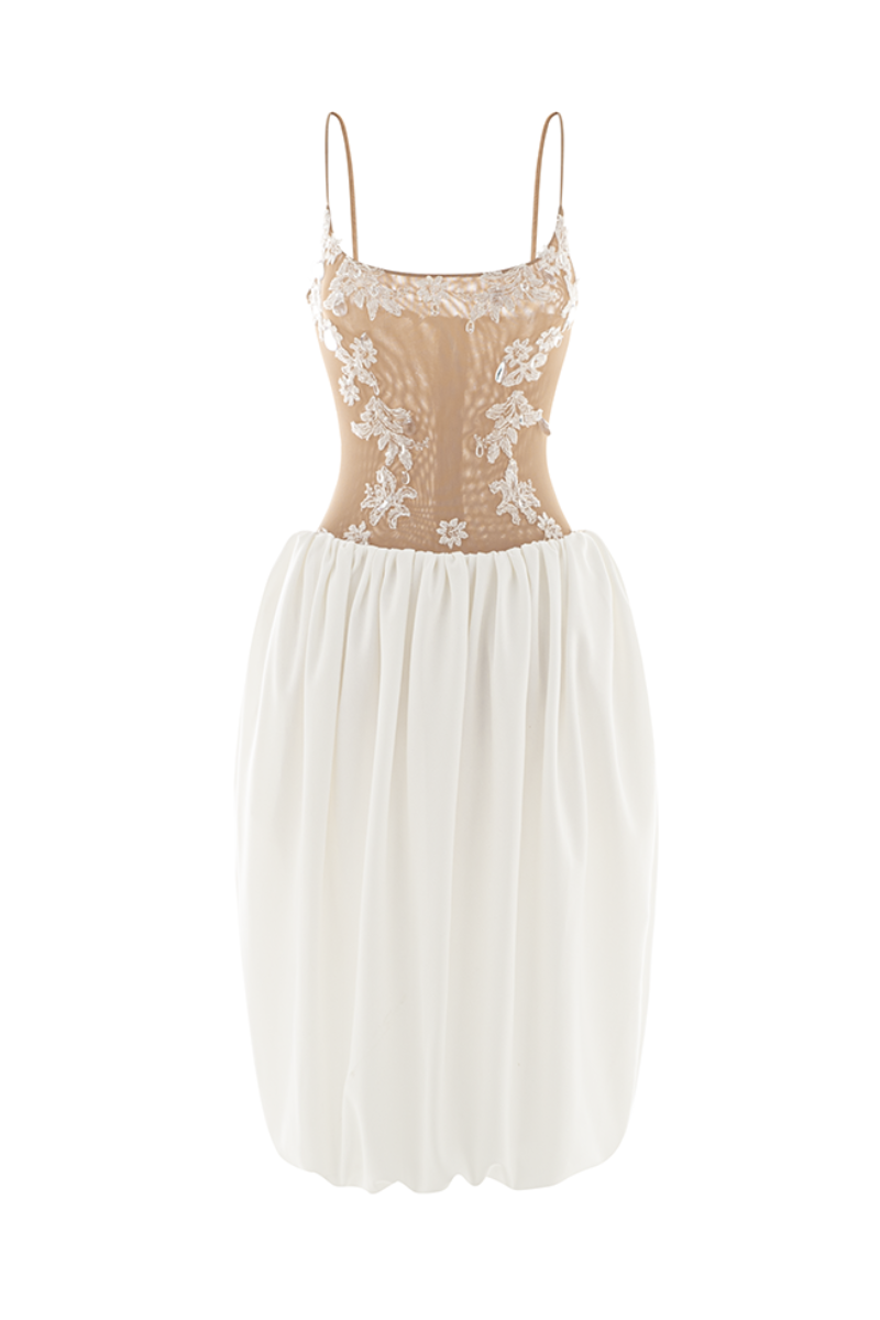 POEM LORIEN DRESS IN NUDE AND White | Cult Mia POEM LORIEN DRESS IN NUDE AND White | Cult Mia