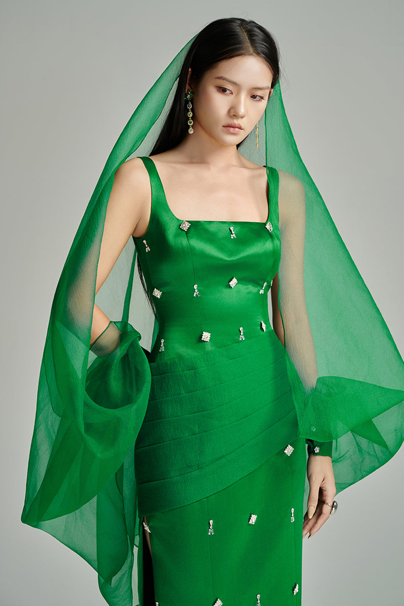 CULT MIA X HAPPY CLOTHING SIENNA SHEATH COLD SHOULDER MAXI DRESS IN GREEN - CULT MIA