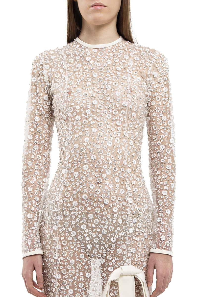 SEQUIN EMBROIDERED DRESS IN WHITE - CULT MIA