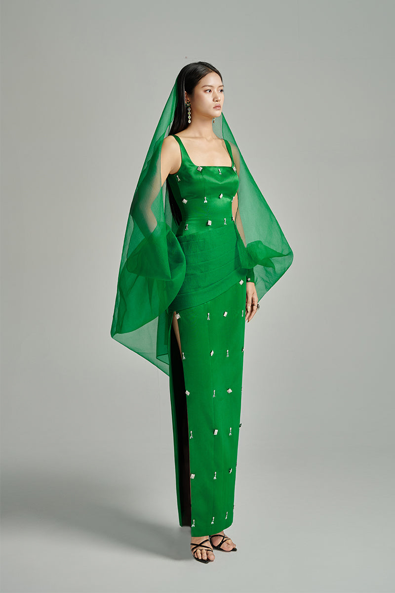 CULT MIA X HAPPY CLOTHING SIENNA SHEATH COLD SHOULDER MAXI DRESS IN GREEN - CULT MIA