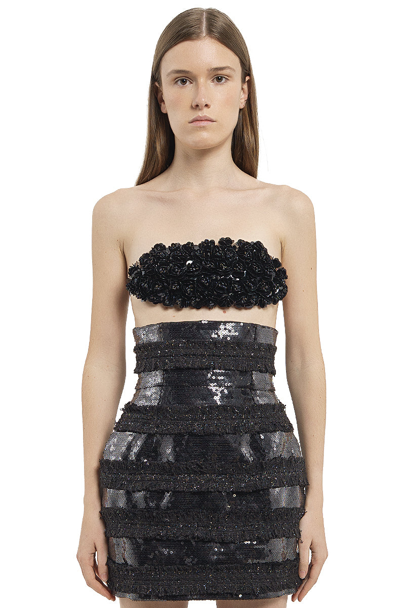 FLOWER EMBROIDERED BRA IN BLACK - CULT MIA