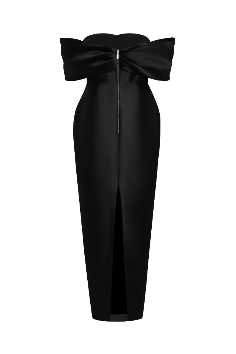 VIVIAN BLACK OFF-SHOULDER PENCIL MIDI DRESS - CULT MIA