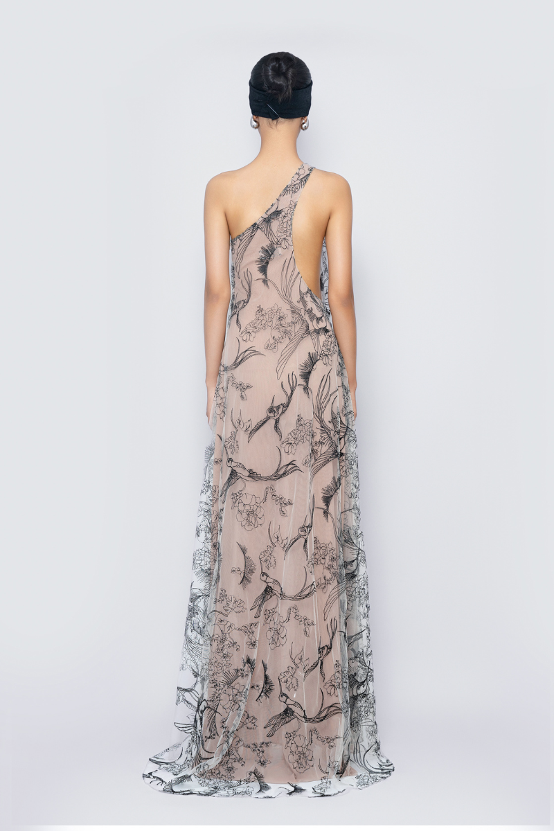 RUSTLING MAXI DRESS IN NUDE - CULT MIA