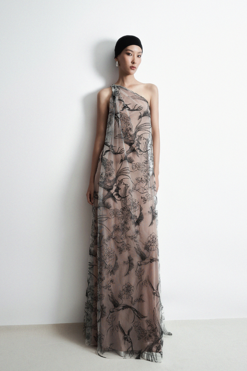 RUSTLING MAXI DRESS IN NUDE - CULT MIA