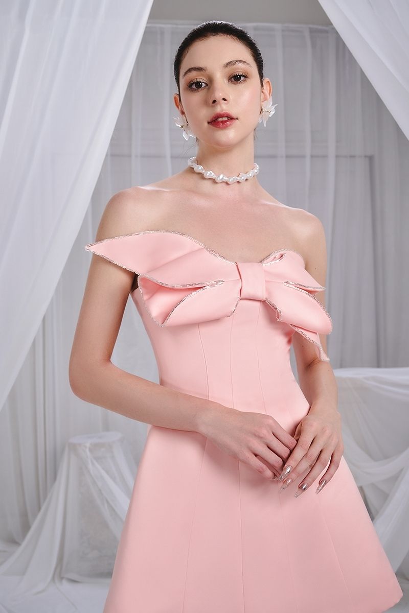 CLAYTON PINK A-LINE PLEATED CHEST ORGANDY MINI DRESS - CULT MIA