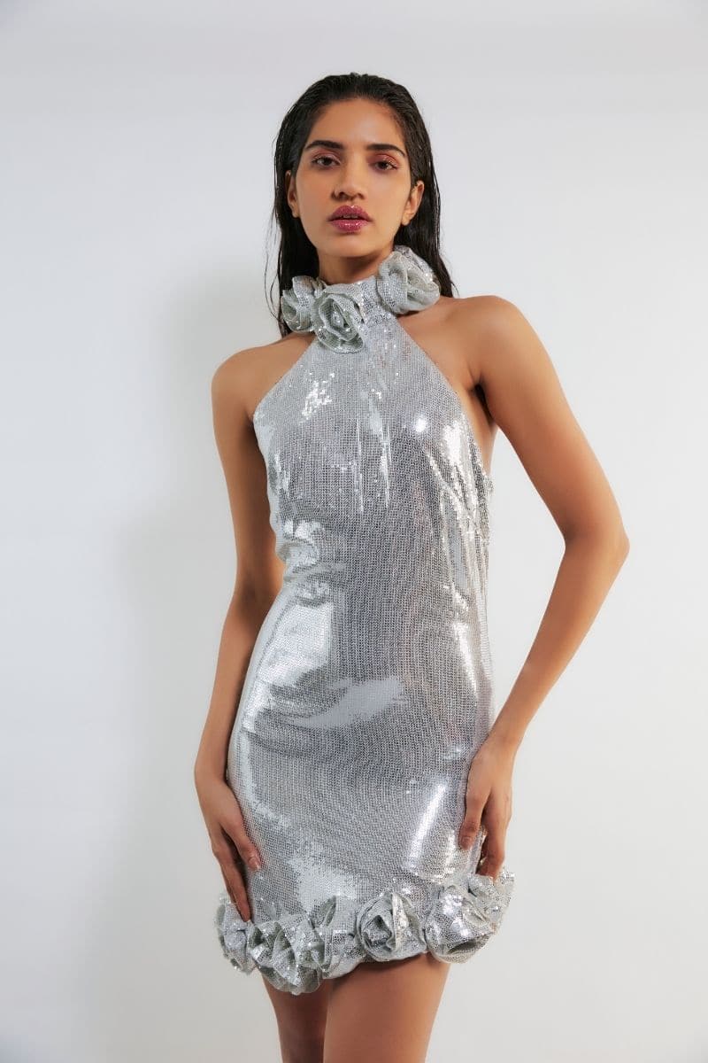 ODETTE SILVER SEQUIN MINI DRESS - CULT MIA
