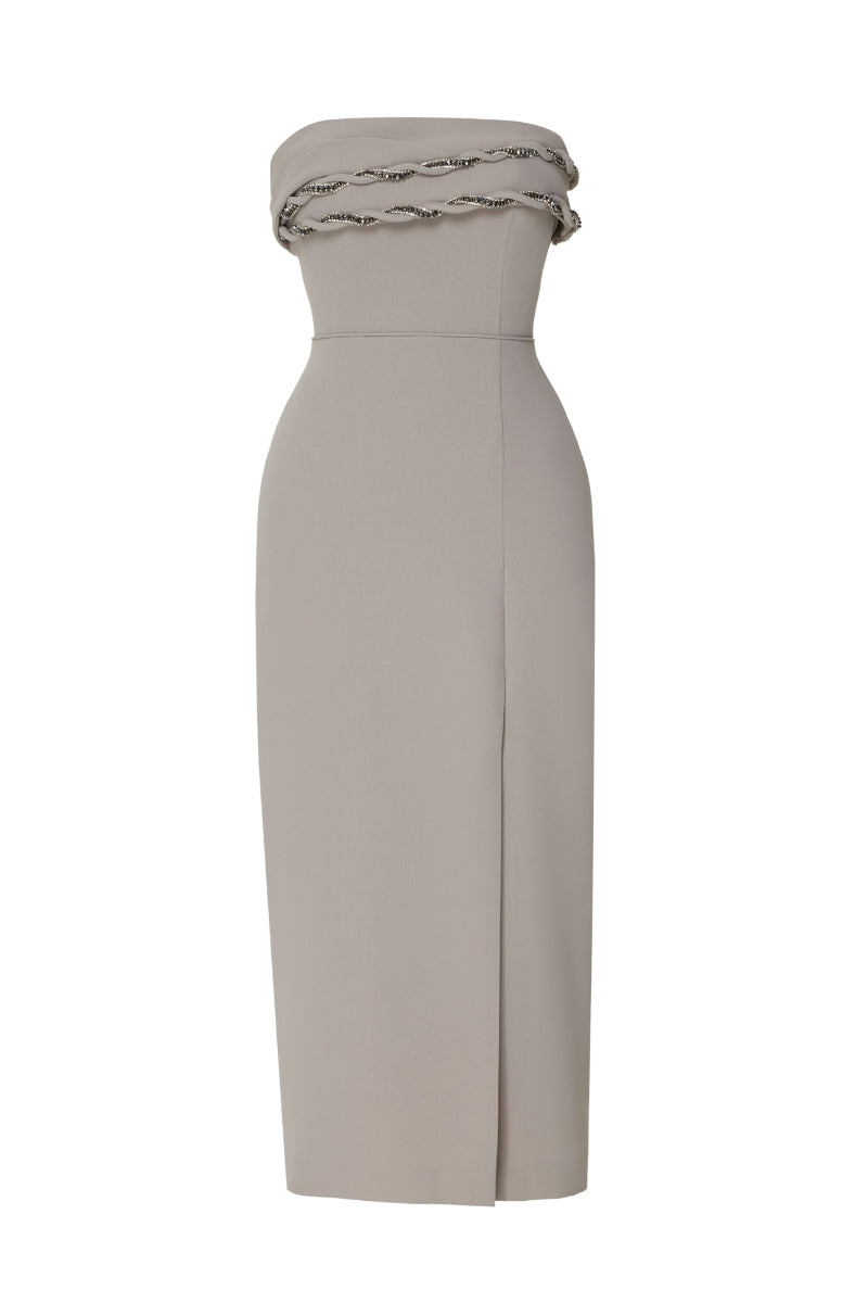 mink midi dress Reiss Gracie Draped Jersey Midi Dress