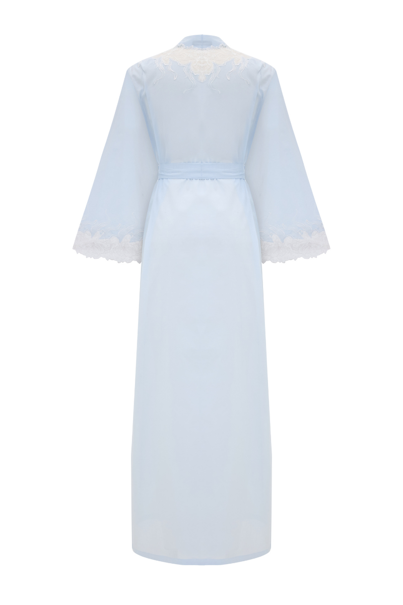 LILIANE LONG COTTON VOILE ROBE WITH OFF WHITE LACE - CULT MIA