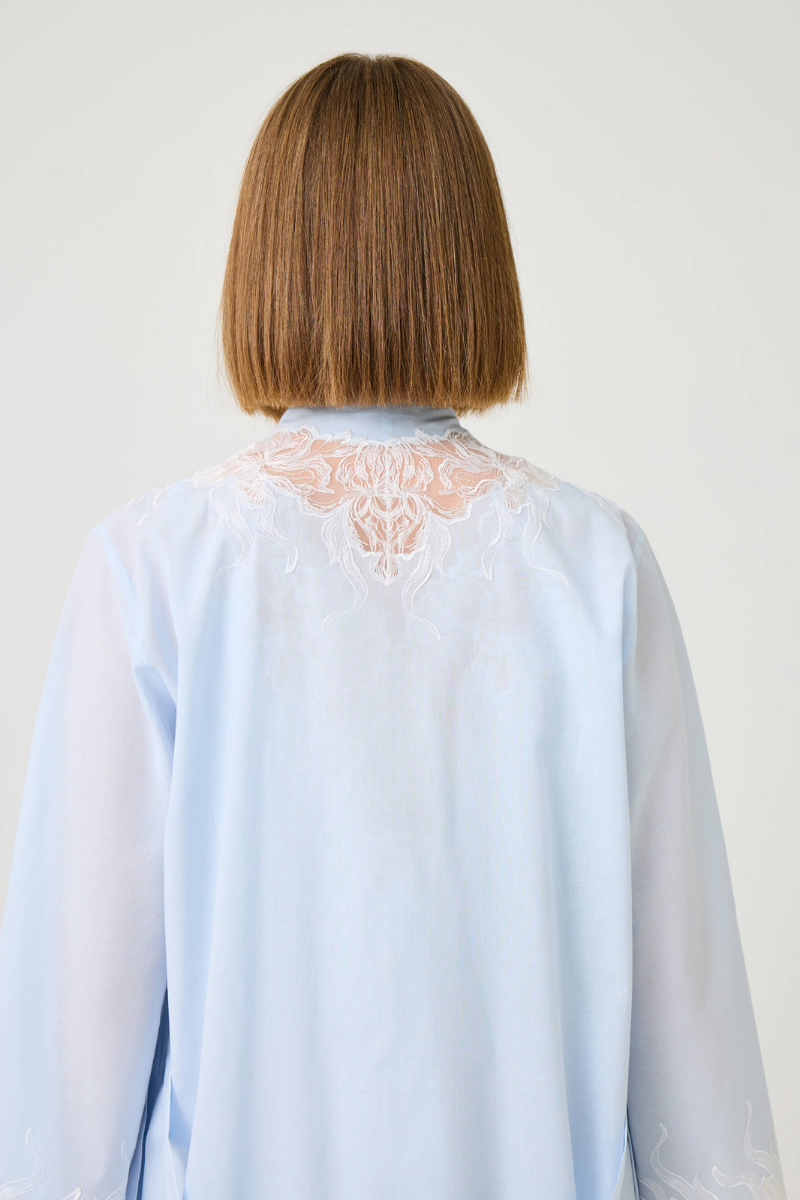 LILIANE LONG COTTON VOILE ROBE WITH OFF WHITE LACE - CULT MIA