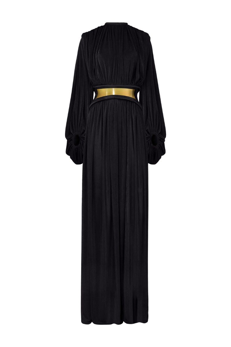 black and gold flowy dress Fleur-De-Lis