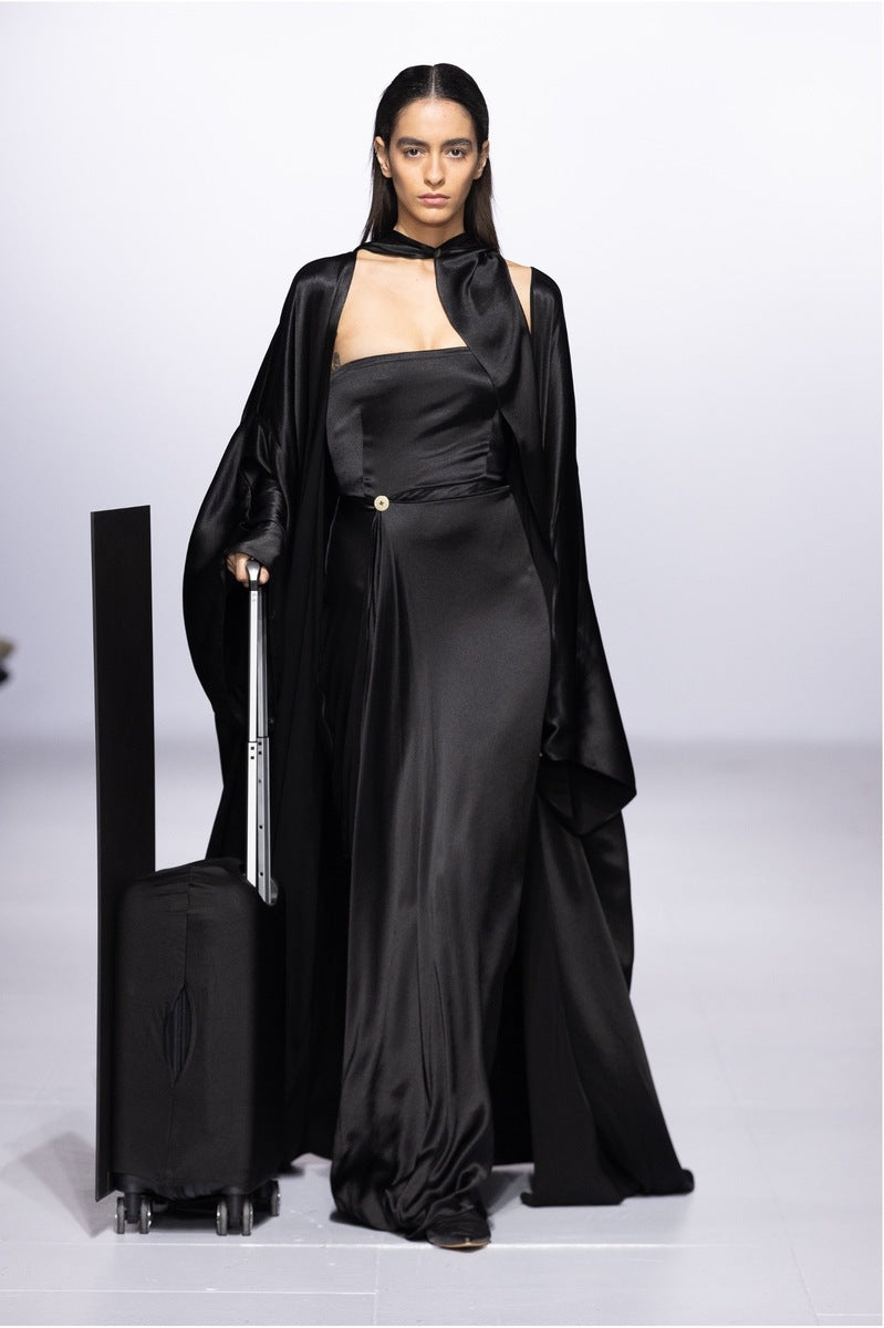 GABRIELA MAXI BONED DRESS WITH OVERWRAP ASYMMETRIC FRONT LINE - CULT MIA